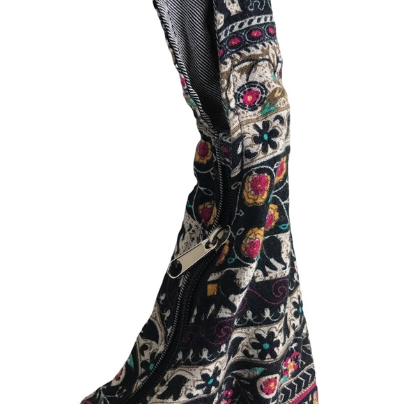 Handmade Boho Floral Elephant Fabric Tote Bag 13W x 12H - Picture 4 of 6